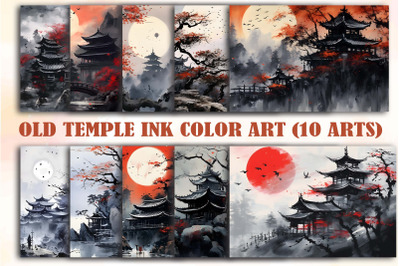 Old Temple Ink Color Art Designs