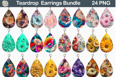 3D Earrings Sublimation Bundle | 3D Flower Teardrop Earrings