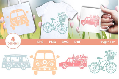 Flowers Truck Svg Bundle | Clipart | Silhouette | Cut Files