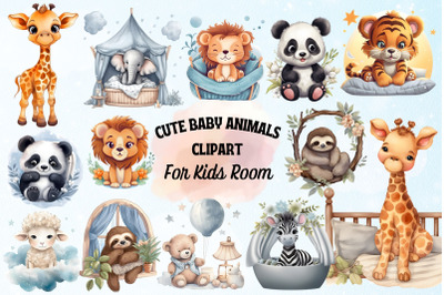 Cute Baby Animals Clipart For Kids Room