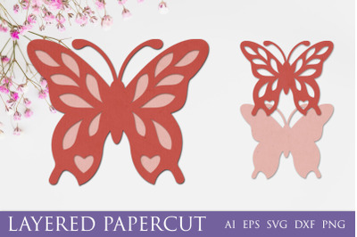 3d flower butterfly svg, Layered papercut