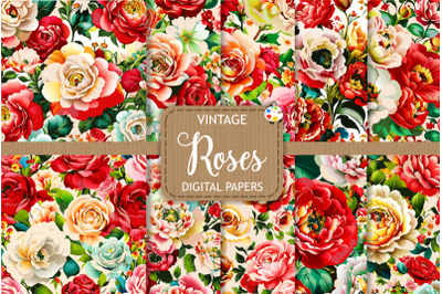 Vintage Roses Vector Floral Digital Papers