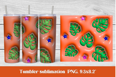 3d puff monstera sublimation tumbler | 3d tumbler wrap