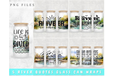 River Libbey Glass Can Wraps, 16oz Glass Can Sublimation Designs, PNG