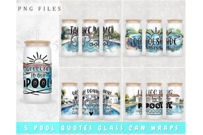 Pool Quotes Libbey Glass Can Wraps, 16oz Glass Can Sublimation Designs