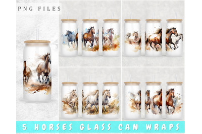 Horses Libbey Glass Can Wraps, 16oz Glass Can Sublimation Designs, PNG