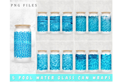Pool Water Libbey Glass Can Wraps, 16oz Glass Can Sublimation Designs