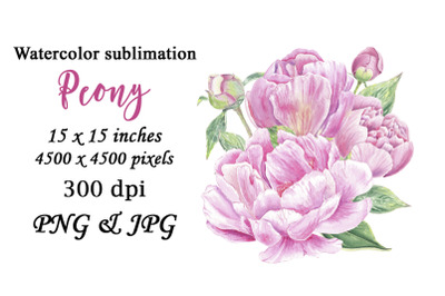 Watercolor Peony Pink Flower Sublimation PNG JPG