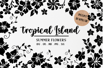 Tropical Hibiscus Flowers svg | exotic flower svg clipart | commercial