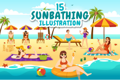 15 Sunbathing Vector Illustration