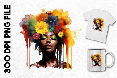 Watercolor Black Girl Flower Head