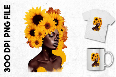 Sunflower Black Girl Watercolor