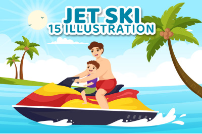 15 People Ride Jet Ski Illustration