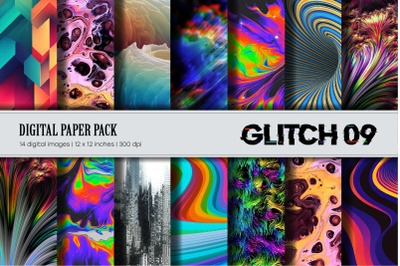 Glitch Psychedelic 09. Digital Paper Sets.