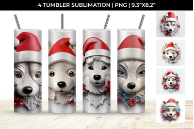 3D Christmas Puppy Dog Tumbler Wrap 20 oz Sublimation PNG Bundle Free