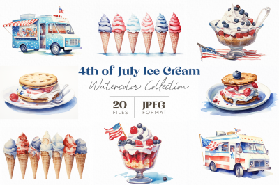 4th of July Ice Cream Watercolor Collection