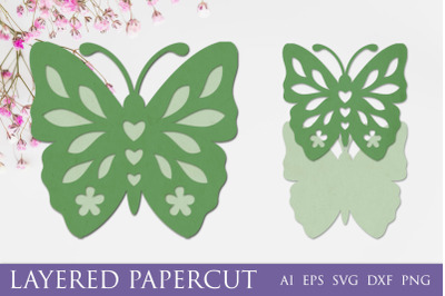Layered butterfly with flowers svg papercut