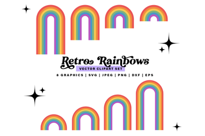 Retro Rainbows svg Bundle, LGBT Retro Pride Rainbows svg png Clipart