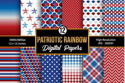 Happy 4th of July Patriotic Rainbow Digital Paper Patterns