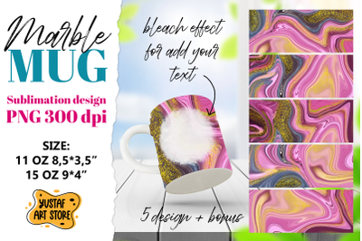 Pink fluid art sublimation mug wrap bundle. 6 PNG