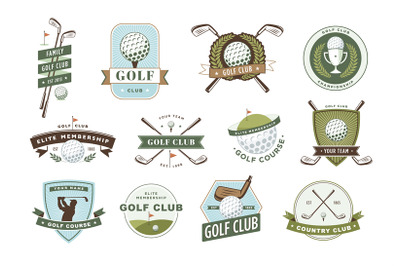 Golf emblem. Club and ball sport game tournament label, course badge a