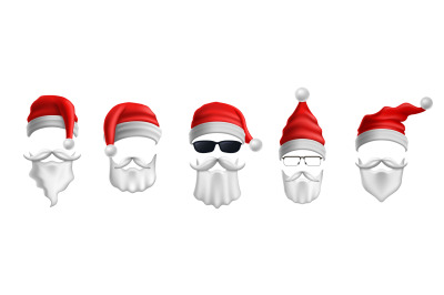 Santa_s hats, eyeglasses and beards. Christmas party costume mask with