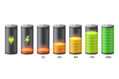 Battery charge indicator animation. Rechargeable batteries charging pr