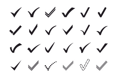 Check mark icons. Verification and approval marks, correct answer sign