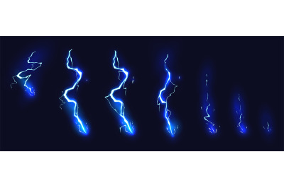 Cartoon lightning animation. Animated frames of electric strike, magic