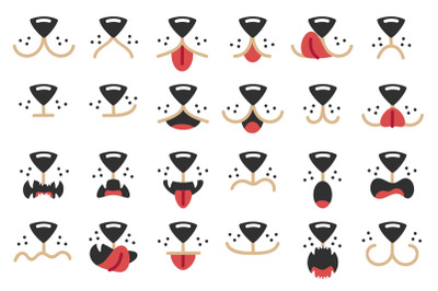 Dogs mouth. Cute pet facial expressions, happy animal mask and face pa