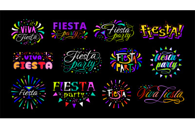 Viva fiesta party lettering. Holiday Celebration emblem in Mexican, La