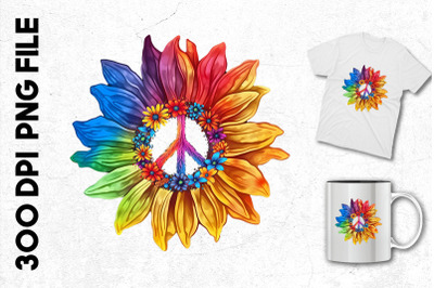 Rainbow Sunflower With Peace Sign