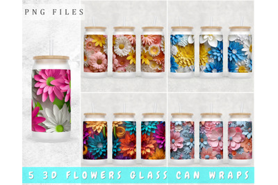 3D Flowers Libbey Glass Can Wraps, 16oz Glass Can Sublimation Designs