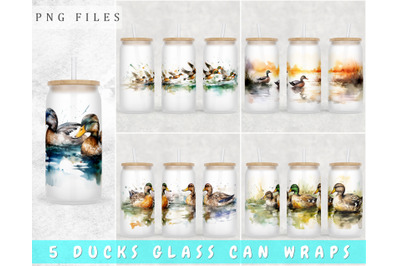 Ducks Libbey Glass Can Wraps&2C; 16oz Glass Can Sublimation Designs&2C; PNG