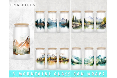 Mountains Libbey Glass Can Wraps, 16oz Glass Can Sublimation Designs