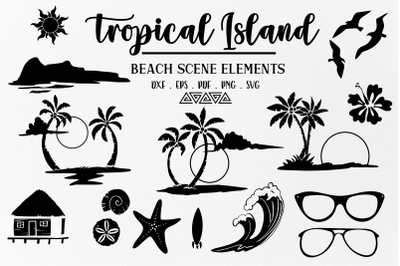 Tropical Island Summer Beach Scene Elements, &nbsp;svg, exotic svg, Hawaii