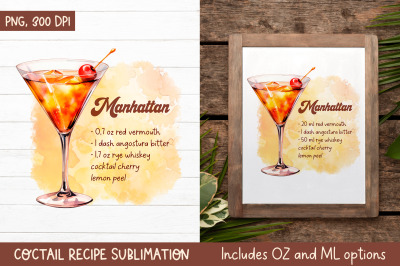 Manhattan Cocktail Recipe | Kitchen Towel Sublimation Design