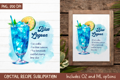 Blue Lagoon Cocktail Recipe | Kitchen Towel Sublimation PNG