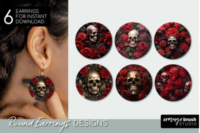 Skull 3D Earrings Sublimation, Halloween Round Earrings