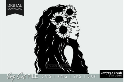 Black Woman SVG With Sunflowers | African American SVG