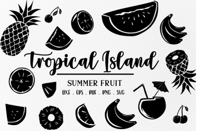 Tropical Island Fruit Elements, svg, exotic svg, pineapple svg, waterm