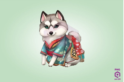 Siberian Husky Wearing Hanbok