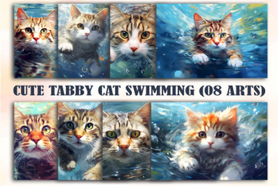 Cute Tabby Cat Swimming Arts Bundle