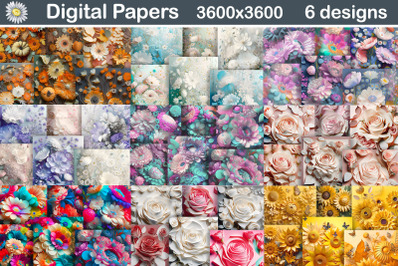 3D Flowers Background | 3D Flowers Digital Paper&nbsp;