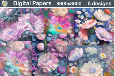 3D Purple Flowers Background | Wildflowers Digital Paper