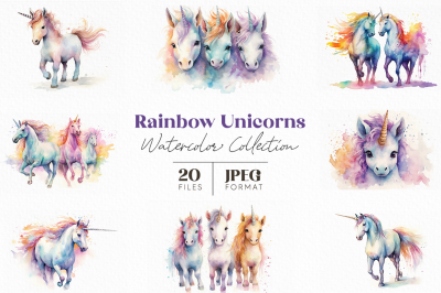 Rainbow Unicorns Watercolor Collection
