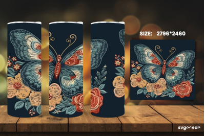 Embroidery Butterfly Tumbler Wrap |20 Oz| Sublimation