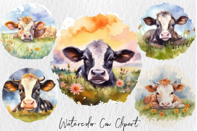 Watercolor cow clipart