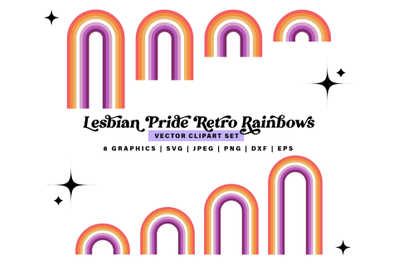 Lesbian Pride Rainbow svg Clipart set, LGBT Retro Pride Rainbows