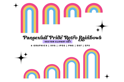 Pansexual Pride Rainbow svg Clipart set, LGBT Retro Pride Rainbows